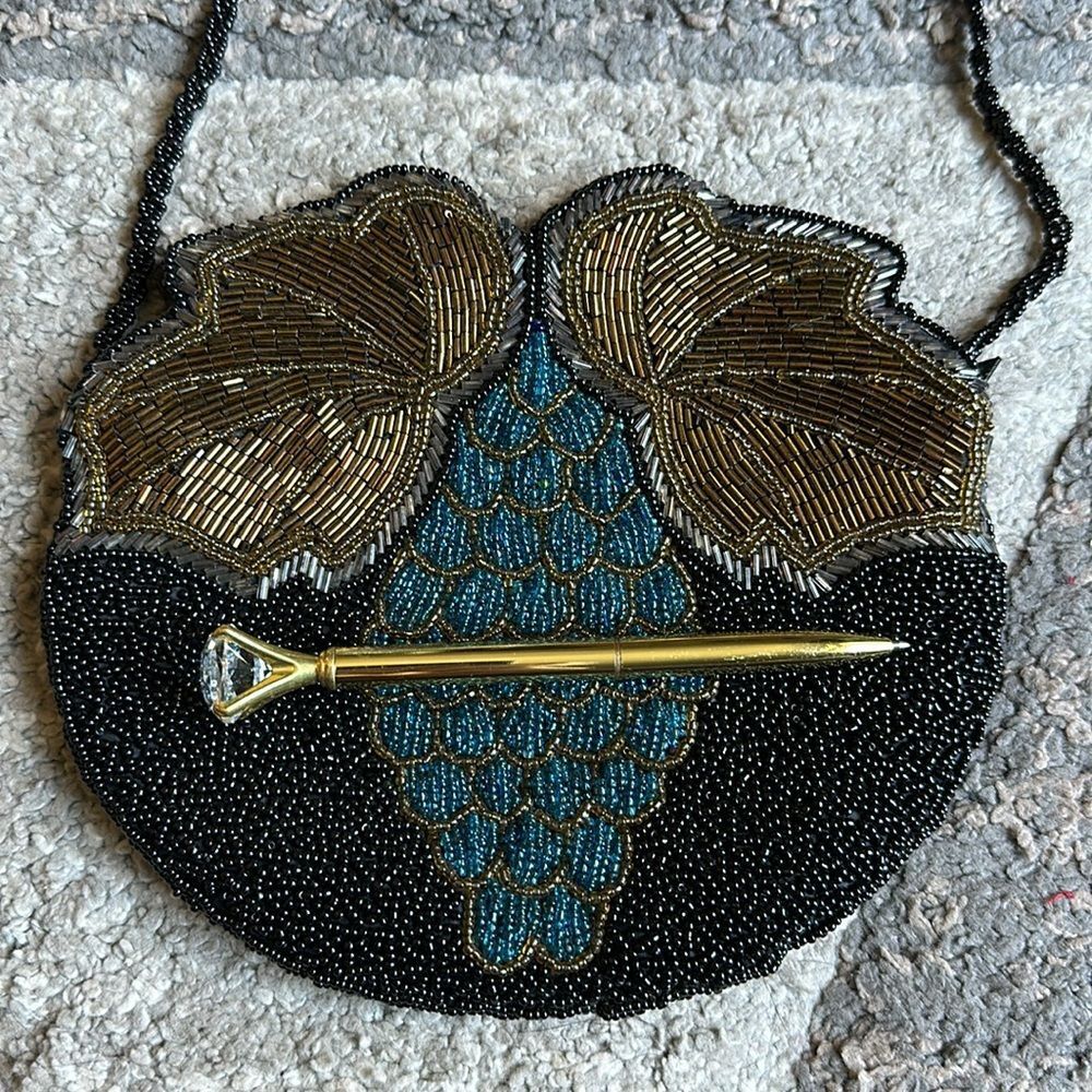 1960’s Era Vintage Rare Hand Beaded bag and strap. Grapes with leaves - Picture 5 of 7